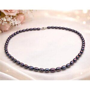 Dyed Freshwater Pearl Necklace Oval 6.2mm Purple Sterling Silver Clasp 20”